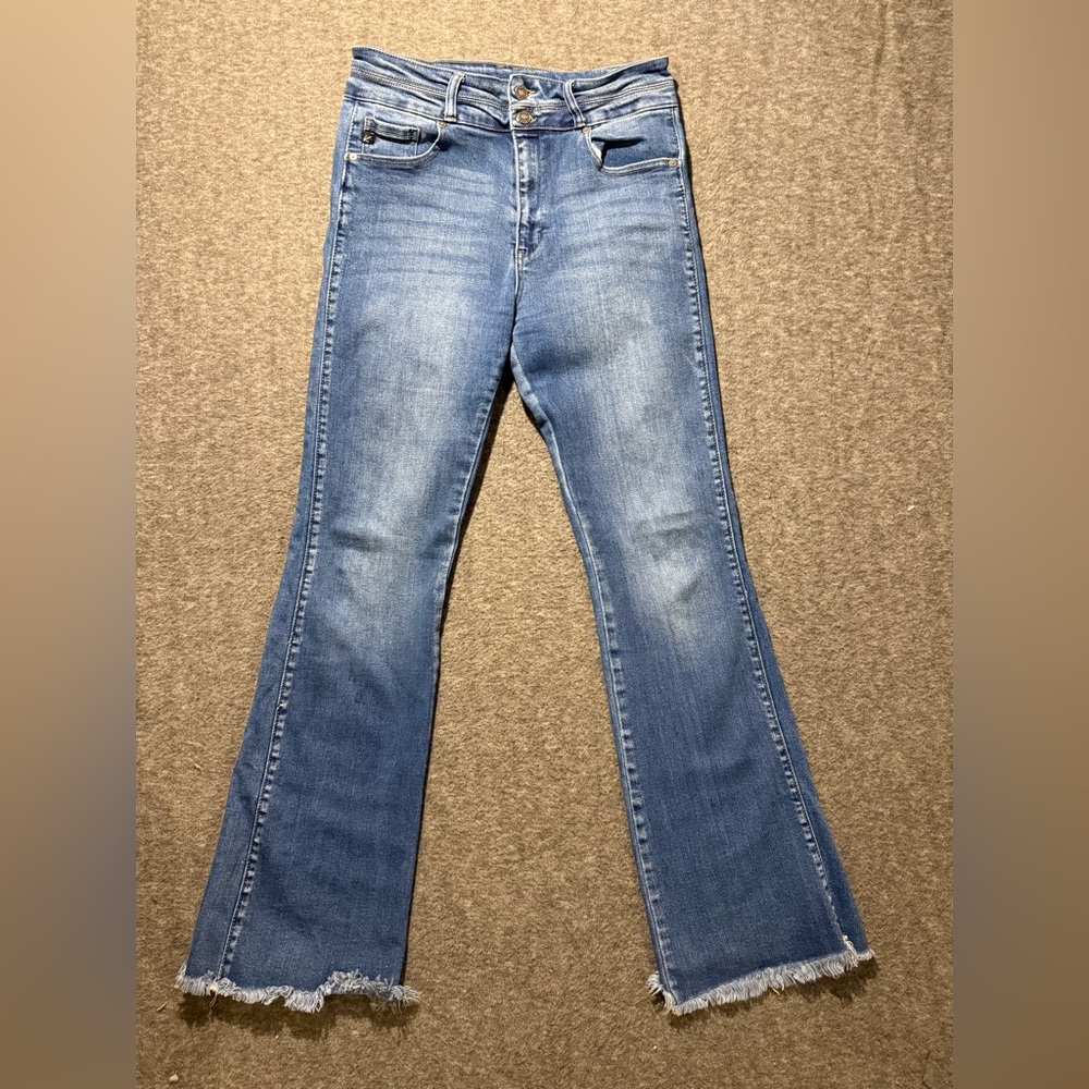 KanCan Jeans Women’s 13/30 (fit 30x34) blue High Rise Boot Flare Fray Hem tall
